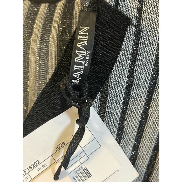 SOLD-Balmain Metallic Rib Knit Long Sleeve Sheath Dress Black Gra IT 40 NWT - Picture 11 of 13